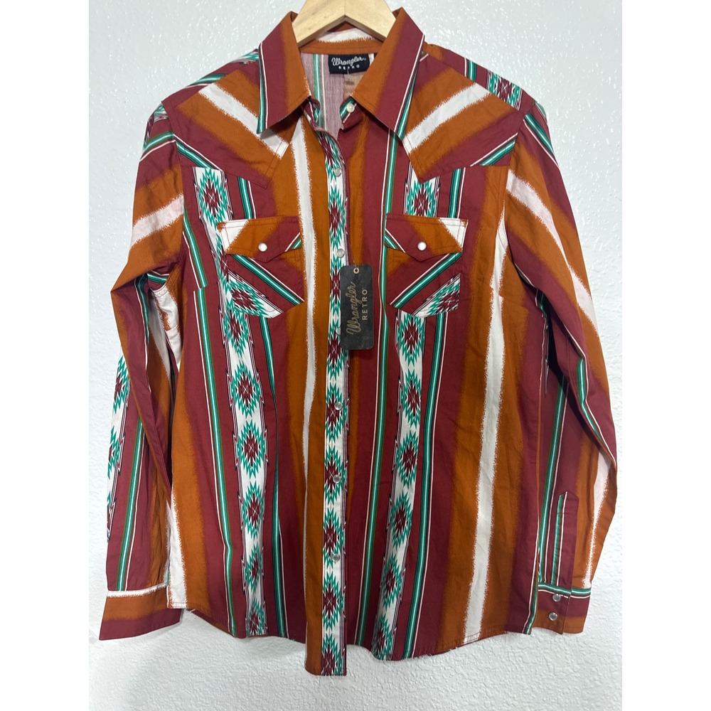 Wrangler Retro Womens Southwestern Western Snap Shirt Rust Orange LW8035M M